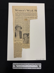 Partial clipping of article with introductory paragraph, two black and white photographs of older women and two incomplete columns of text.