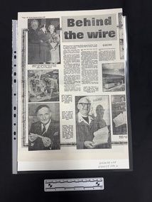 Document - 2 part photocopy of newspaper article, Gary Tippet, Behind the wire, Wednesday, October 3, 1984