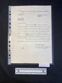 Photocopy of a typed letter from Australian Military Forces to a civilian