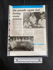 A page from a magazine consisting of two large black and white photos of women in bowls uniforms and three columns of text