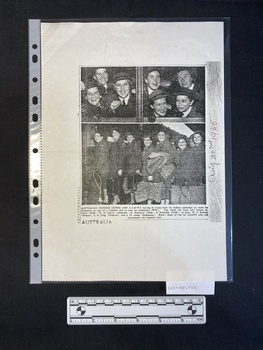 A photocopy of a newspaper clipping consisting of two large black and white photos and a caption beneath