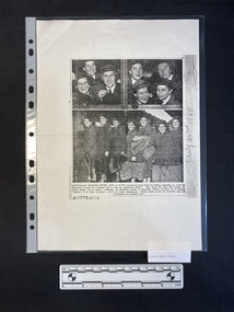 A photocopy of a newspaper clipping consisting of two large black and white photos and a caption beneath