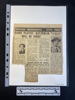 A newspaper clipping of three stories consisting of four columns of text and including two small black and white photos