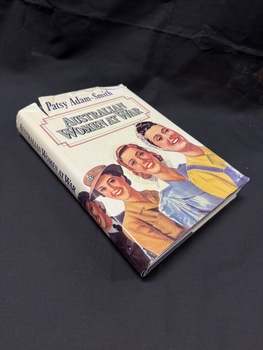 Hardback book with torn dust jacket.  Dust jacket has colour illustrations of women wearing various clothing or uniforms associated with wartime.