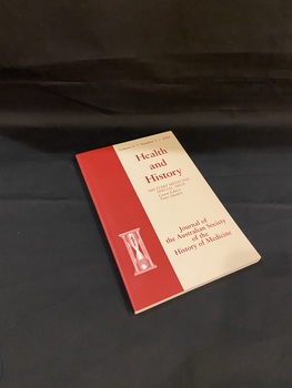 Thin paperback book with red and bone coloured cover. There is a red panel running down the left side of the cover that wraps around the spine, at the bottom of the panel is an hour glass. To the right of the panel the cover is a bone colour with red writing that reads : Volume 6. Number 2. 2004 /Health and History / Military Medicine: / Special issue / Guest editor / Peter Stanley / Journal of the Australian Society of the History of Medicine