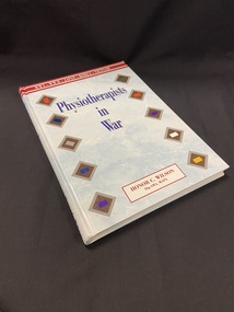 Hardcover book with a light blue and white marble coloured cover. The title is printed in dark blue print in the middle of the cover. There is a panel of three red lines across the top and in the centre line it reads WWI - WWII- JAPAN - KOREA - VIETNAM in white print. At the bottom of the cover is a white box with the author's name printed inside in red writing. There are five diamond shapes running down either side of the cover, with the title in the centre.