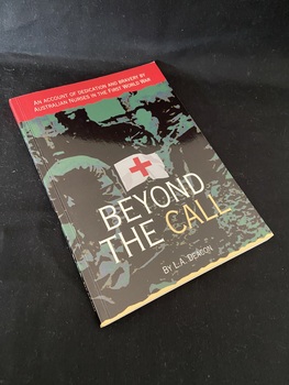 Paperback book with the title written across the lower part of the cover in white and cream text, above that is a white flag with a red cross. There is a red panel across the top with the subtitle printed inside. The rest of the cover shows a blurred green and black image of soldiers.