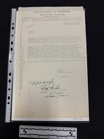 Foolscap copy of a Department of the Army Minute Paper report with information on the source along the left hand edge.