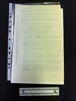 Partial copy on foolscap paper of a World War 2 Army report, 2 pages held together with a white archival paperclip with information on the source along the left hand edge.