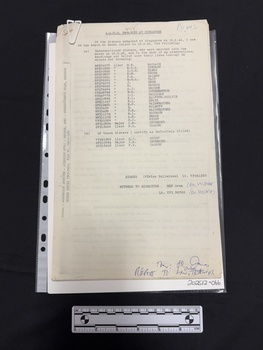 Bundle of copies of foolscap papers held together with a white archival paperclip and containing information of original source down left hand side.