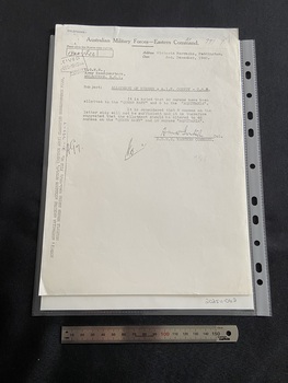 Photocopy on A4 paper of typed correspondence. The source is typed along the left side edge. 