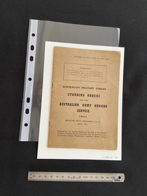 A5 brown booklet with two staples down the side. There is a box near the top that explains the restricted nature of the item. The title, etc. are printed below in bold black ink.
