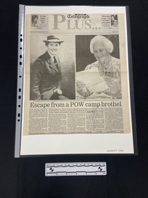 Newspaper - Newspaper clipping, The Weekly Telegraph, Escape from a POW camp brothel, July 19, [?]