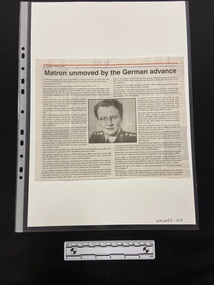 Newspaper - Newspaper clipping, Vetaffairs, Matron unmoved by the German advance, March 1996