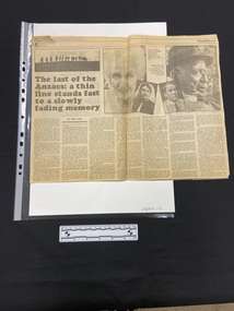 Newspaper article with title in large bold print in the top left corner of the page. Top right has two large photos, one of Effie Fussell and one of Rupert Moon (aged 94 and 91), with two smaller portrait photos of when they were both young.
The lower half of the page has seven columns of text.