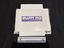 A white card folder approximately A5 landscape in size, closed with white writing surrounded in purple on front cover