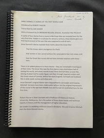 Spiral bound typed document with a clear front cover and black card backcover.