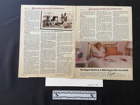 Double page spread magazine article. When opened out there are four hole puch marks in the centre. The background is sepia toned with three sepia toned photographs under the title and a map og Greece below the centre image. The heading is printed in maroon ink across the double page. There are six columns of text below.