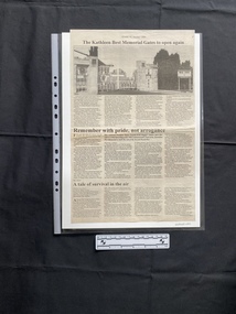 An A3 newspaper page, with three stories, the top also has a full width black and white photo