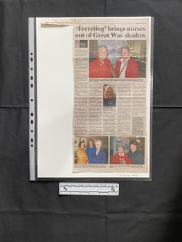 A large newspaper clipping consisting of a title, five columns of text and four colour photos