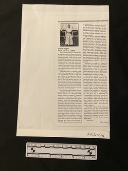 White space to the left of the page and on the right are two columns of typed print. There is a photograph of a young woman in nurses' uniform at the top of the first column, below which it reads 'Eileen Hogan 16.11.1014-7.7.1995.