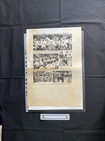 Newspaper page with headline, and four black and white photographs of women in Australian Army Nursing Service uniforms and one black and white photograph of women in Australian Army Medical Womens Service uniforms. All photos have captions.