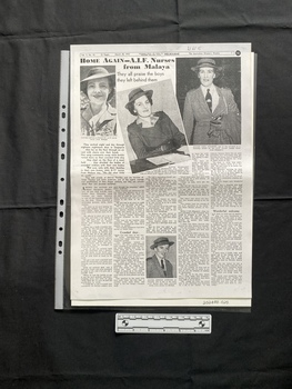 Newspaper clipping with four black and white photographs of women in hats and five columns of text.