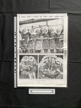 A photo copy of a newspaper page showing three large black and white photos with captions