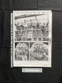 A photo copy of a newspaper page showing three large black and white photos with captions