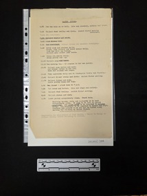 Buff coloured one-page paper document. Type-written text outlining pantry duties with respective times is included on one side of the page.