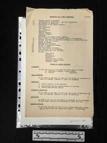 Buff coloured two-page foolscap paper document formerly attached at top left with a pin. The document is titled 'FORMATION OF A MESS COMMITTEE'. Type-written text on one side of each page includes agenda and duties of office bearers.