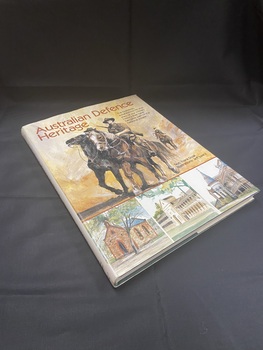 Hardcover book with dust jacket. Title at the top of the cover and along spine. There is a drawn image of three soldiers riding on horseback. Across the bottom of the front cover are three images of different buildings.