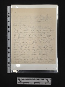 Two-page handwritten letter on ruled buff paper. 