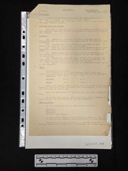 Buff coloured three-page foolscap paper document. The document is titled 'MESS RULES'. Type-written text on one side of each page outlines rules of the Mess Committee. 