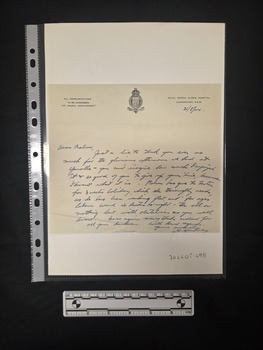 One-page handwritten letter on cream paper with a black printed Royal Prince Alfred Hospital letterhead. The letterhead includes text at left and right and a Royal Prince Alfred Hospital crest at the centre. 