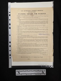 Document - Printed document, 113 Australian General Hospital, 113 AUSTRALIAN GENERAL HOSPITAL - STANDING ORDERS FOR PATIENTS