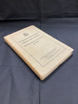Faded green hardcover book. The front cover has a doulble-line black border with the R.S.L. emblem and title printed below in black text.