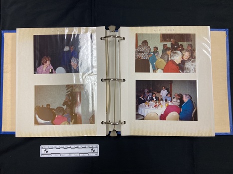 An example of the inside page layout. Triple hole punched, self-adhesive white pages, held in place with three metal binder rings. Each side of the layout shows two 6x4 colour photos.