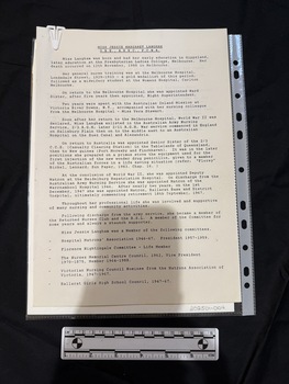 2 printed sheets of paper held together with a white plastic paper-clip.  Text black in colour and first two lines are underlined.