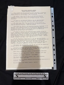2 printed sheets of paper held together with a white plastic paper-clip.  Text black in colour and first two lines are underlined.