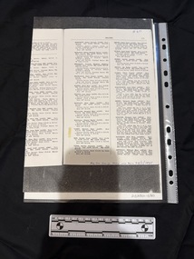 Single sheet of paper with text on one side bordered by a black band at the top and bottom of the page.  It is a photocopy of a book or booklet that lists the names of people with some of their name, date of birth and service details.  There is one complete page and a part of the previous to the left.
