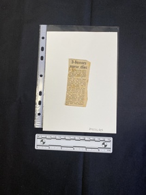 A small newspaper clipping consisting of a title and a single column of text