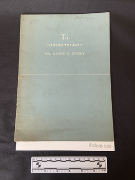 Illustrated booklet with blue-grey cover. Title printed in white on front and a straight white line printed horizontally across the middle of the cover.