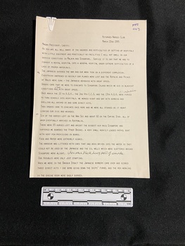 Photocopied typed transcript with some handwritten annotations on A4 paper. Two hole-pinched marks down the left side.