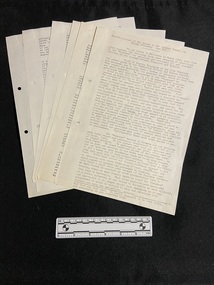 Typed account in black ink on A4 paper with two hole-punch holes down the left side of all pages.