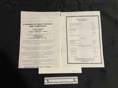 Document - Photocopy of flyer and programme, S I Deakin, A woman of great courage and compassion, 2000