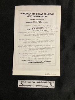 Double-sided photocopy on white A4 paper. The first side contains an invitation in black type with bold headings surrounded by a double-lined border. The second side is a typed programme list, headings in bold type, surrounded by a border made up of a continuous line of musical notes in bold black print.