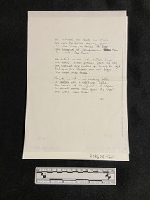 Photocopy of a handwritten poem, three stanzas in length. Written on feint lines, with a black line down the right side of the page from the copier.