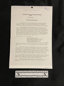 One typed page in black ink. There is a black cross in the top centre and the words Australian Red Cross Society beneath it. The text fills the whole page.