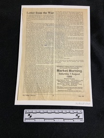 Magazine article covering most of the page, divided into two columns of text. Heading in bold type at the top of the first column. At the bottom of the second column is a square box with an unrelated advert inside.